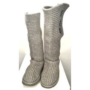 UGG Australia Womens Boots Cardy Wool Cable Knit Tall Foldable Button Gray Sz 7